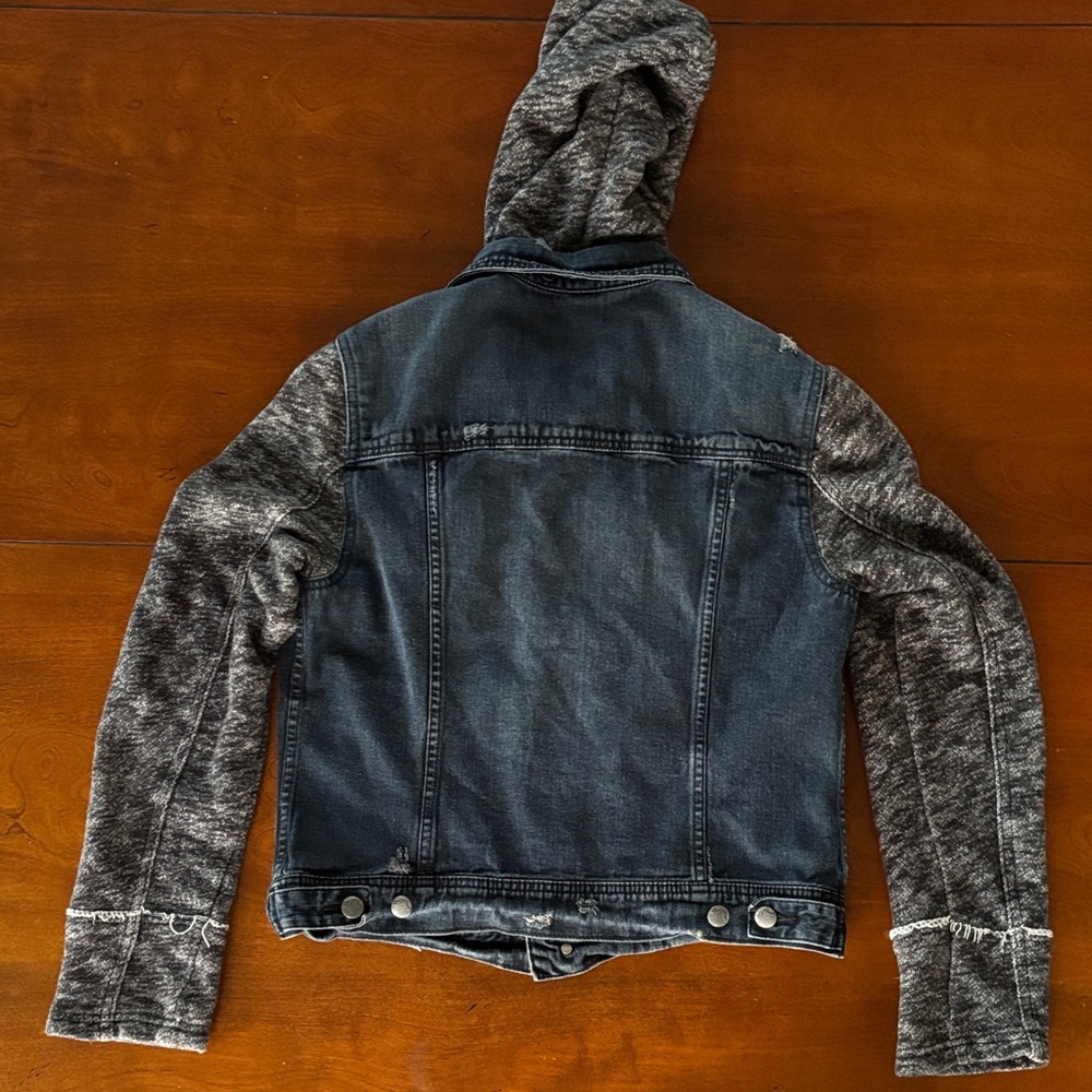 Free People Denim Jacket with Black and Gray Accents & Removable Hood. L - Picture 8 of 16